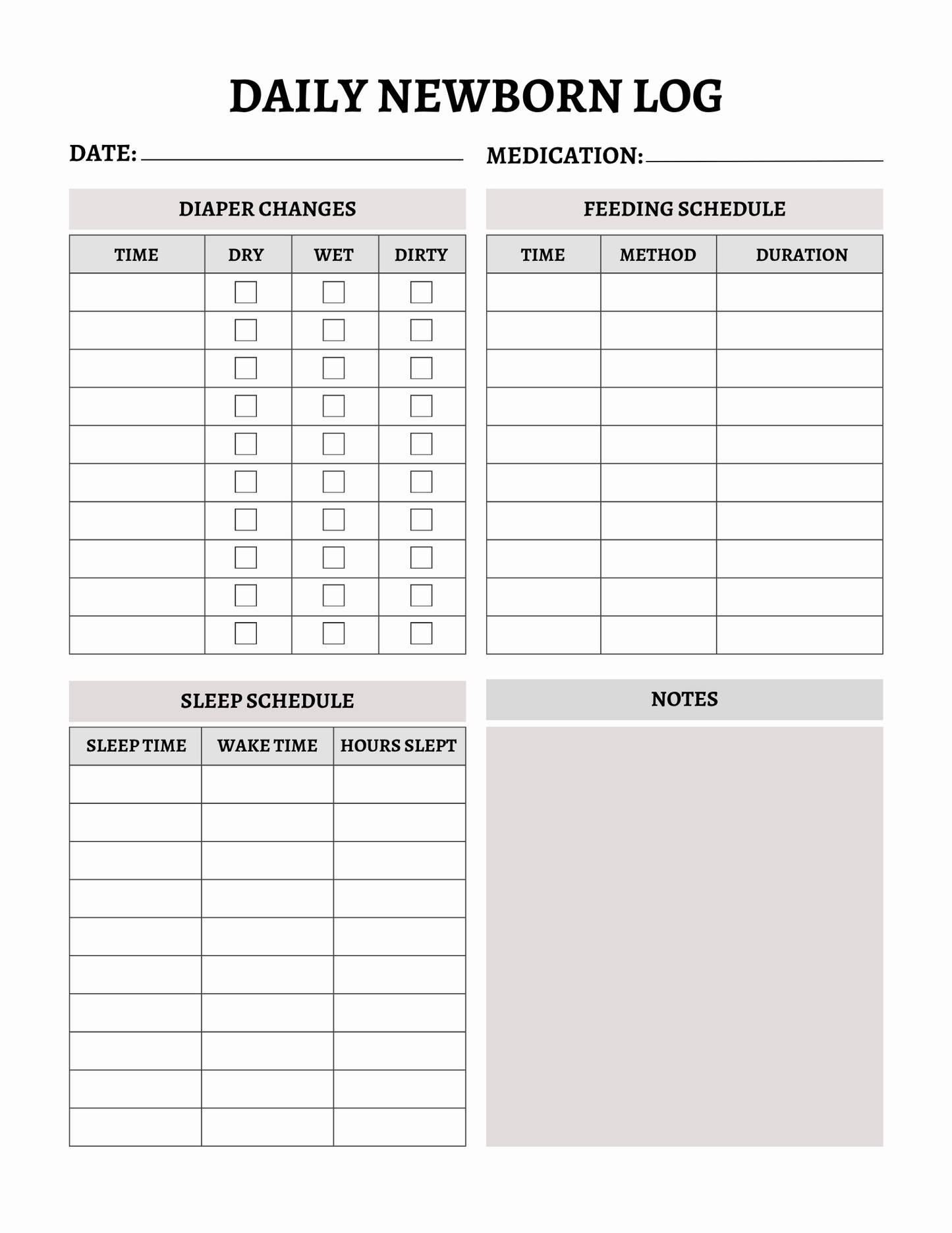 Newborn Baby Planner - Complete 14 Page Baby Care Tracker & Journal