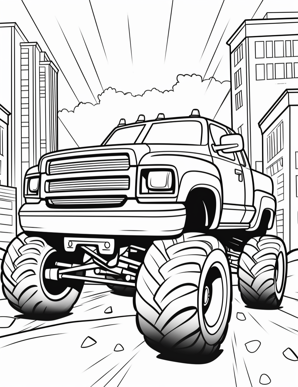 Monster Truck Colouring Book - 120 Pages Digital PDF Download for Kids