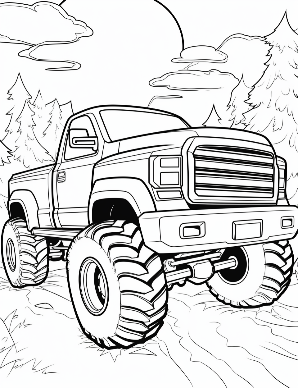 Monster Truck Colouring Book - 120 Pages Digital PDF Download for Kids